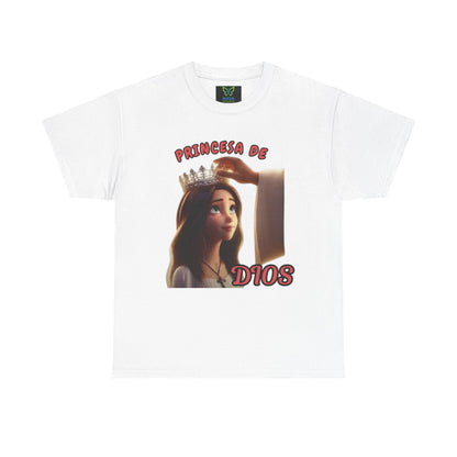 Women Heavy Cotton Tee with 'Princesa de Dios' Design, Cute Gift for Women, Casual Wear, Birthday Present, Trendy T-Shirt, Stylish