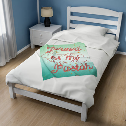 Velveteen Plush Blanket-- Jehova Es Mi Pastor (Aqua)