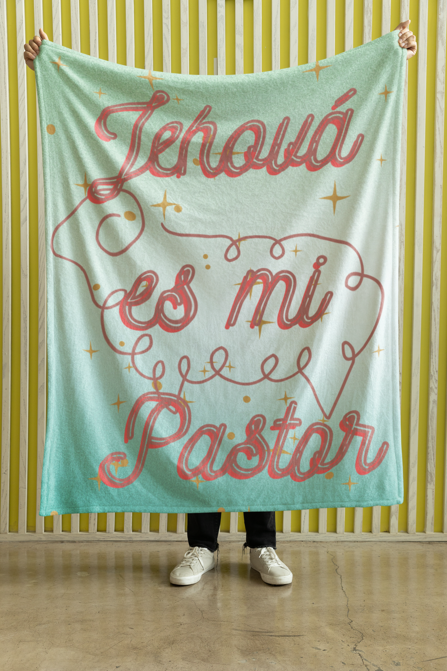 Velveteen Plush Blanket-- Jehova Es Mi Pastor (Aqua)