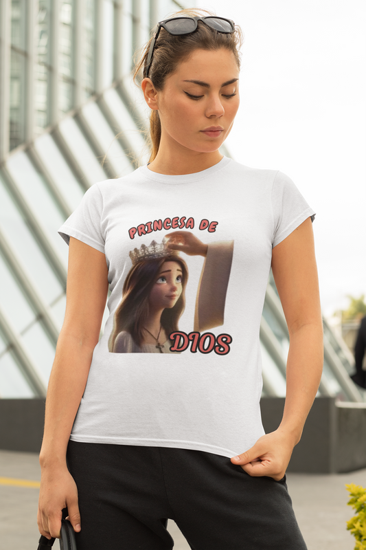 Women Heavy Cotton Tee with 'Princesa de Dios' Design, Cute Gift for Women, Casual Wear, Birthday Present, Trendy T-Shirt, Stylish