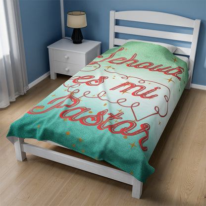 Velveteen Plush Blanket-- Jehova Es Mi Pastor (Aqua)